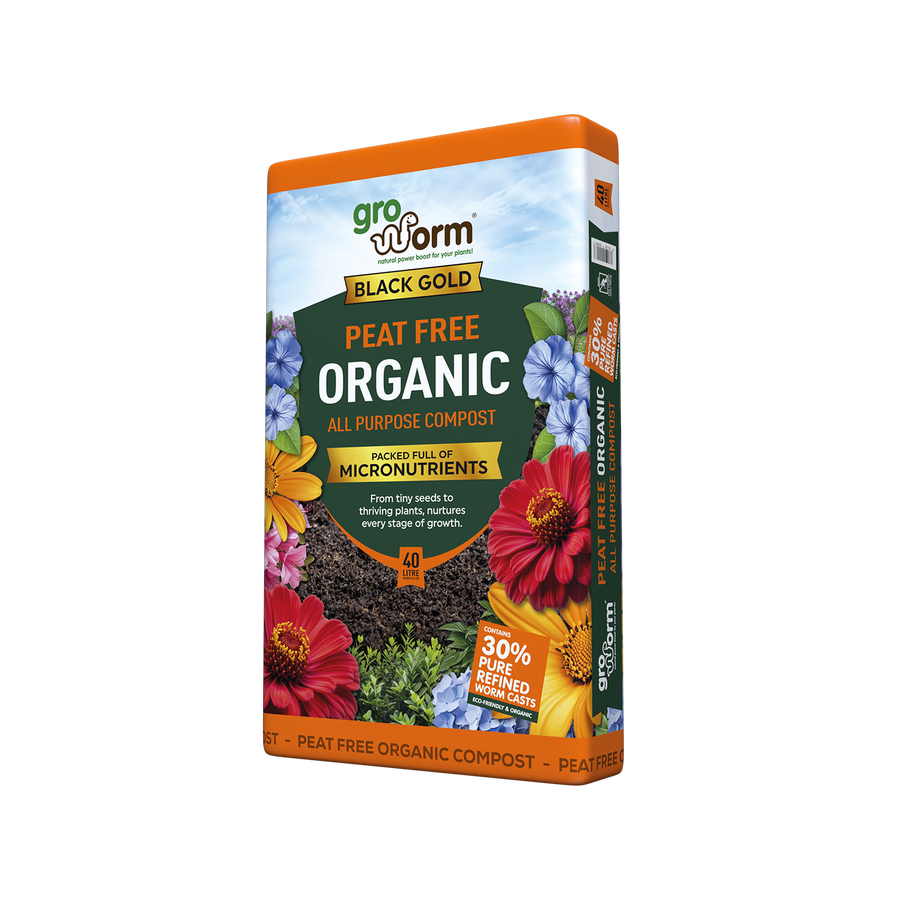Gro Worm Black Gold Peat Free Organic Compost, 40 litre bag