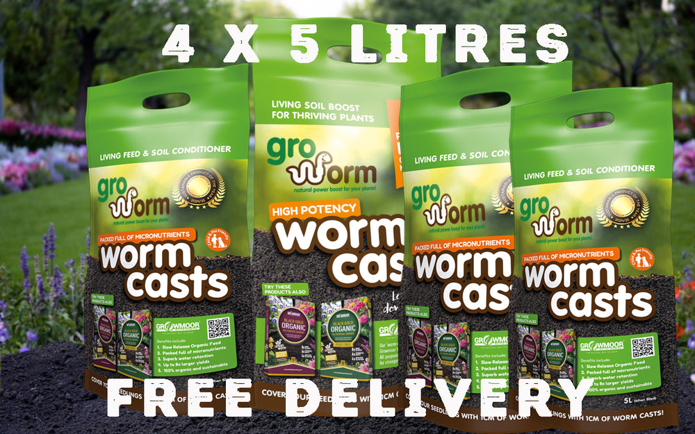4 x Gro Worm Worm Casts 5 Litre (+2 litres free fill)